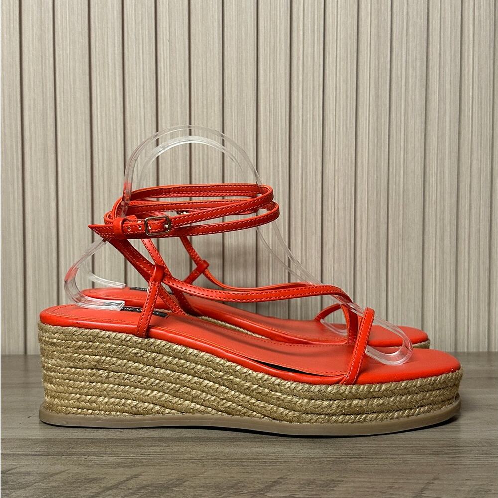 Nine West Alexx3 Orange Strappy Platform Wedge Sandals Women’s Size 9.5M